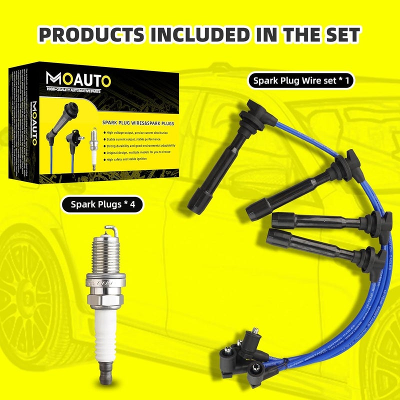 MOAUTO مجموعة 4 قطع شمعات إشعال إيريديوم مع مجموعة أسلاك 27501-23B70 7962 RC-XX90 671-4239 متوافقة مع هيونداي إيلانtra توكسون تيبورون كيا سبورتاج سبيكتر سبيكتر5 - L4 2.0L - Image 5